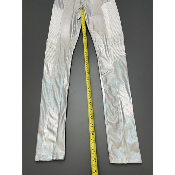 Silver High Waist Leggings Sz XS Yoga Pants Mesh Inserts Athletic Gym Exercise - Picture 2 of 8